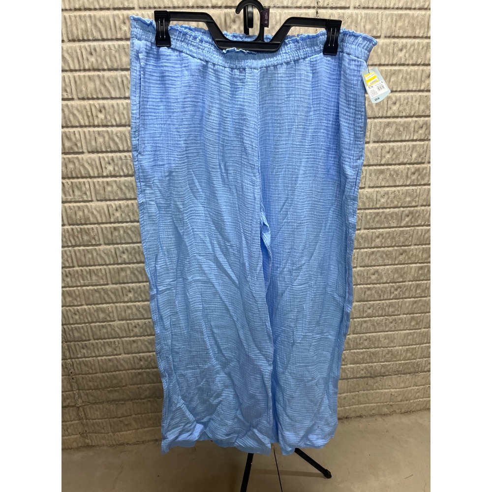 Target Blue Cotton Gauze Wide Leg Pants NWT XL 16 Elastic Waist Summer Beach